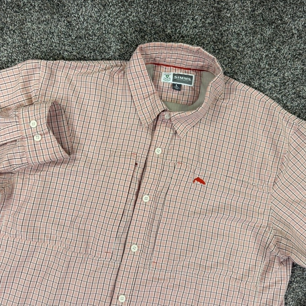 Simms Insect Shield Fishing Shirt Mens Large Red Plaid Long Sleeve Button Down